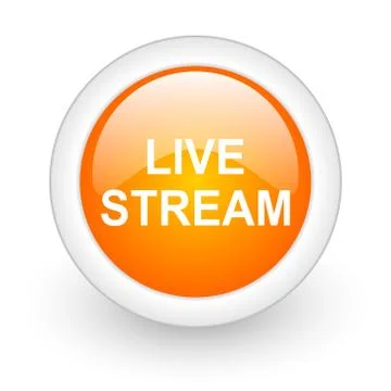 Live stream orange glossy web icon on white background. Stock Illustration