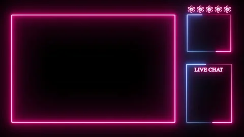 Live stream overlay with glowing neon frames and chat box on black background Stock-Footage 333374213