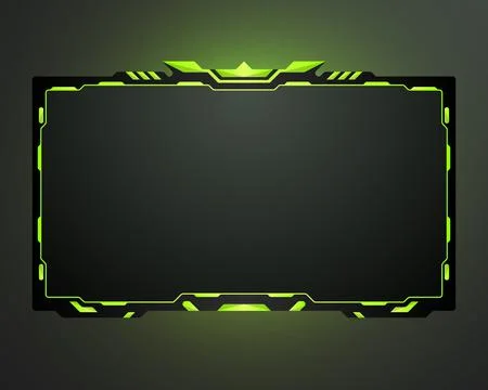 Live stream overlay webcam interface frame template with neon green lights イラスト素材