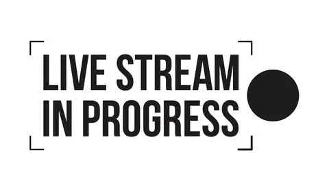 Live stream in progress black and white label sign Illustrazione stock