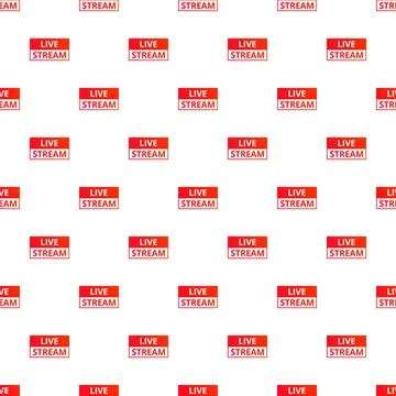 Live stream red broadcast label repeating pattern Stock Illustration