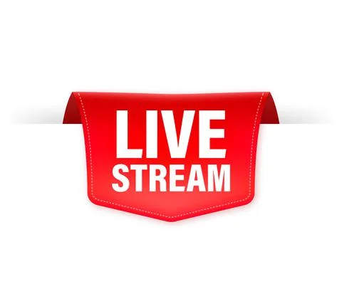Live stream red ribbon in flat style on white background. Play video. Web med Stock Illustration