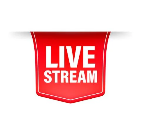 Live stream red ribbon in flat style on white background. Play video. Web med Stockillustratie