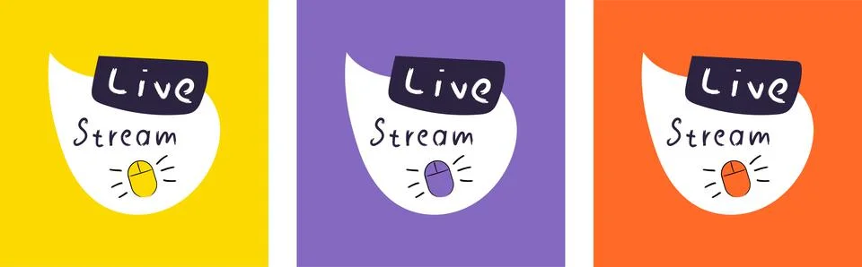 Live Stream Set Labels. Concept of video call. Different posts Stock Illustration
