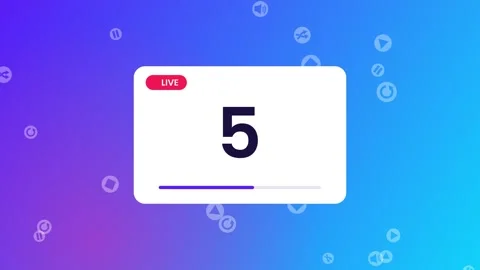 Live stream starting soon countdown from 10 to 0 with play button reveal on Vídeo Stock 348303020