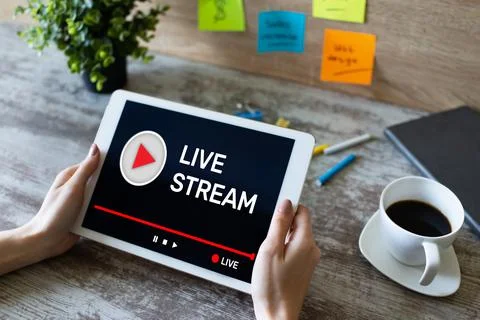 Live stream transmit or receive video and audio coverage over the Internet Stock-Fotos