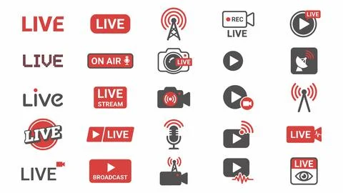 Live streaming and broadcasting icon collection with streaming, broadcast Stock Illustration