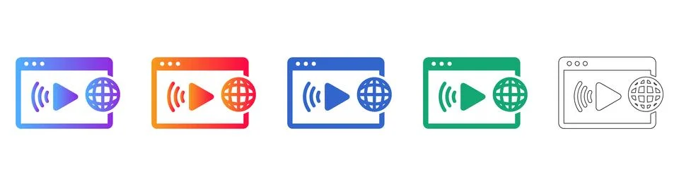 Live Streaming and Global Web Content Icon Set Stock Illustration