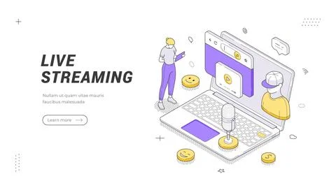 Live Streaming And Online Broadcasting Technology Isometric Vector Illustra.. Stock Illustration