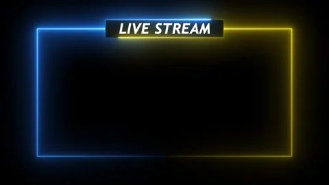 Live streaming animation with frame by blue and yellow color neon on black .. Stock Footage 322967707