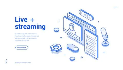 Live streaming banner featuring modern isometric design and interactive ele.. 스톡 일러스트