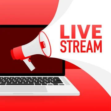 Live streaming banner in flat style on white background. Play video. Web medi Stockillustratie