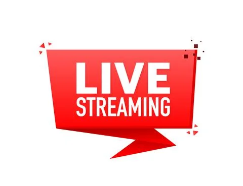 Live streaming banner in flat style on white background. Play video. Web medi Stockillustratie