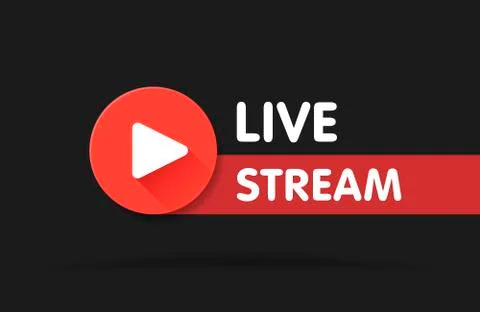 Live streaming banner - red vector design element with play button. Vector il 库存插图