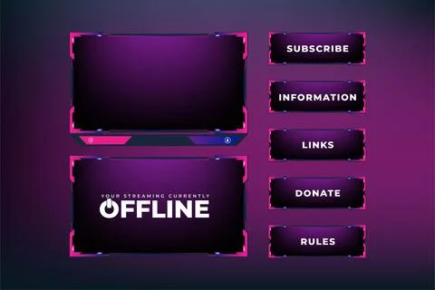 Live streaming button collection with offline screen panels. Streaming overla Stock Illustration