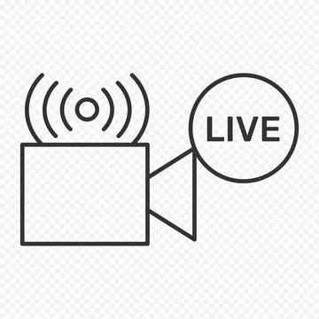 Live Streaming Camera Line Icon – Video Broadcast Symbol Stock Illustration