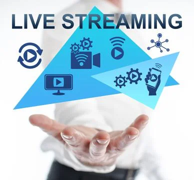 Live streaming concept levitating above a hand Stock Photos