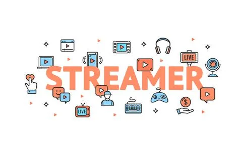 Live Streaming Concept with Thin Line Icons. Vector Stock Illustration