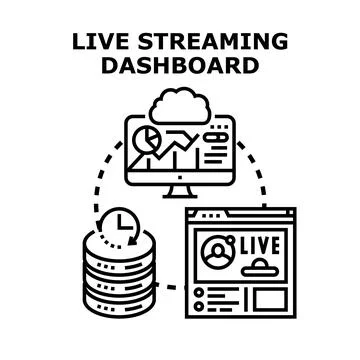 Live streaming dashboard analyzing broadcast and data flow Stock Illustration