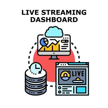 Live streaming dashboard analyzing broadcast and data flow Stock Illustration