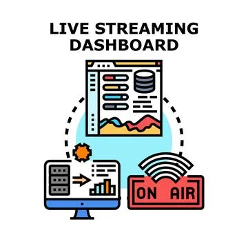 Live streaming dashboard interface presenting broadcast data イラスト素材