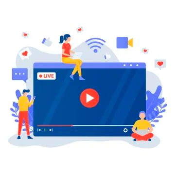 Live streaming flat illustration concept design Stock Illustration
