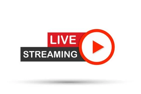 Live streaming flat logo - red vector design element with play button. Vector Stock Illustration