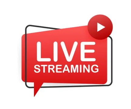 Live streaming flat logo, red vector design element with play button. Vector  Stock Illustration