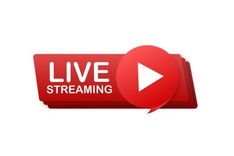 Live streaming flat logo - red vector design element with play button. Vector Stock Illustration