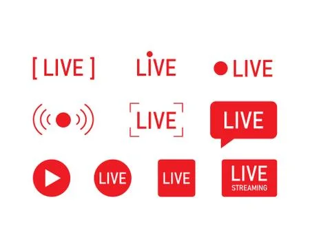 Live streaming icons set. Web TV and online broadcasting symbols. Vector EPS 10 Stock Illustration