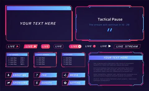 Live streaming interface. UI frames for video conference. Buttons and list of Stock Illustration