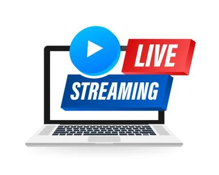 Live Streaming label on laptop screen. Can be used for business concept. Vect イラスト素材