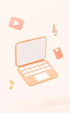 Live streaming with laptop on the yellow background, 3d rendering. Stock Illustration