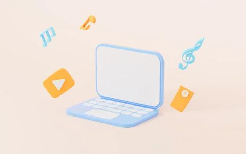 Live streaming with laptop on the yellow background, 3d rendering. Stock Illustration
