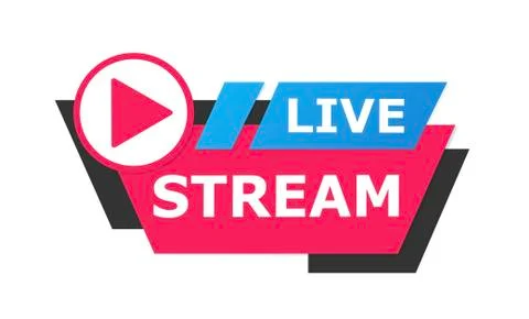 Live streaming logo - red vector design element with play button for news and TV Stock Illustration