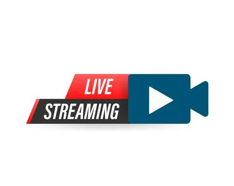 Live streaming logo - red vector design element with play button for news and Illustrazione stock
