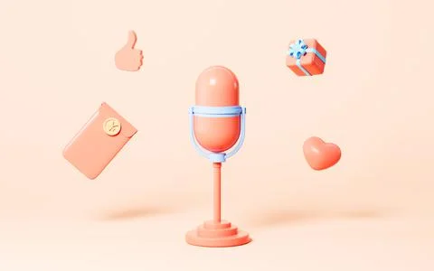 Live streaming with microphone and red packet on the pink background, 3d rend Ilustração Stock