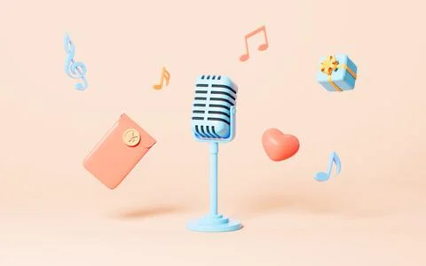 Live streaming with microphone and red packet on the pink background, 3d rend Ilustração Stock