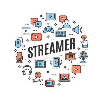 Live Streaming Round Design Template Contour Lines Icon Concept. Vector Illustrazione stock