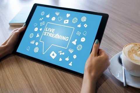 Live streaming on screen. Broadcasting. Internet marketing concept. Fotos Stock