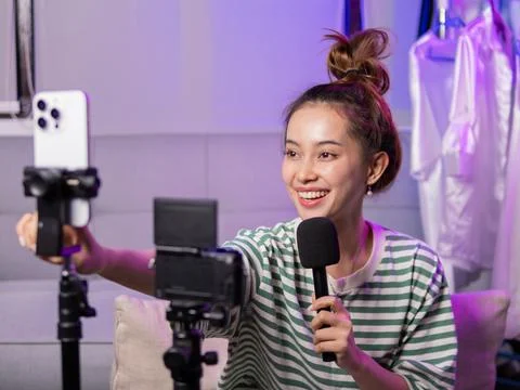 Live streaming session home studio video content creative environment engaging Stock Photos