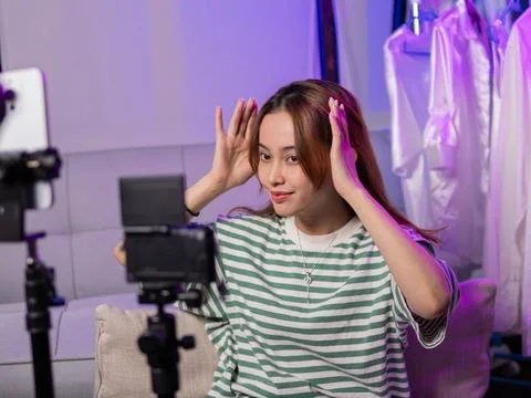 Live streaming session home studio video content cozy environment close-up view Stock Photos