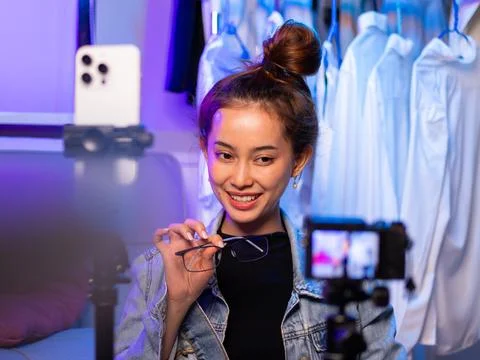 Live streaming session home studio video content modern environment close-up Stock Photos