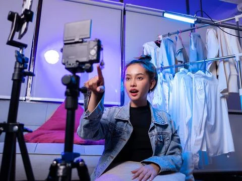 Live streaming session studio video content creative space front view engaging Stock Photos