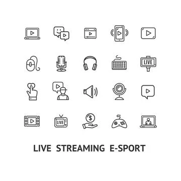 Live Streaming Sign Thin Line Icon Set. Vector Stock Illustration