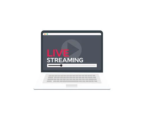 Live streaming social media web network concept on laptop screen logo design. Illustrazione stock
