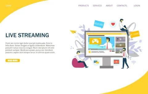 Live streaming vector website landing page design template Stock Illustration