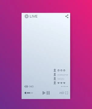 LIVE streaming video player interface, mobile app vector ui Stock Illustration