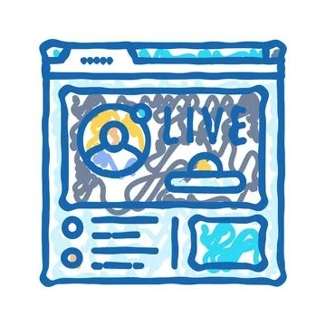 Live streaming virtual conference icon doodle illustration 스톡 일러스트