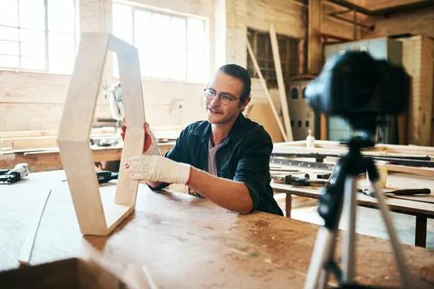 Live streaming, web workshop and builder tutorial with wood for furniture Stock Photos